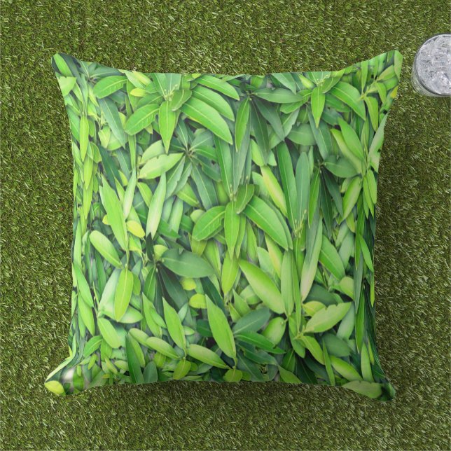 Lush Grönt Lövs Mönster - Natur botaniskt Kudde (Gräs)