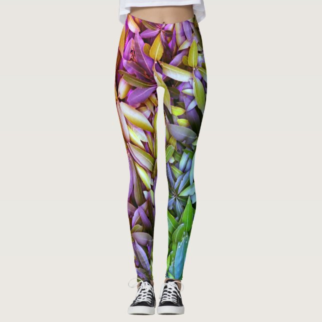 Lush Grönt Lövs Mönster - Natur botaniskt Leggings (Framsida)