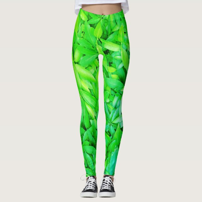 Lush Grönt Lövs Mönster - Natur botaniskt Leggings (Framsida)