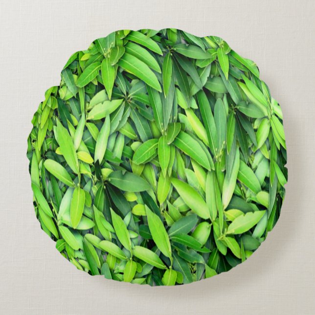 Lush Grönt Lövs Mönster - Natur botaniskt Rund Kudde (Framsidan)