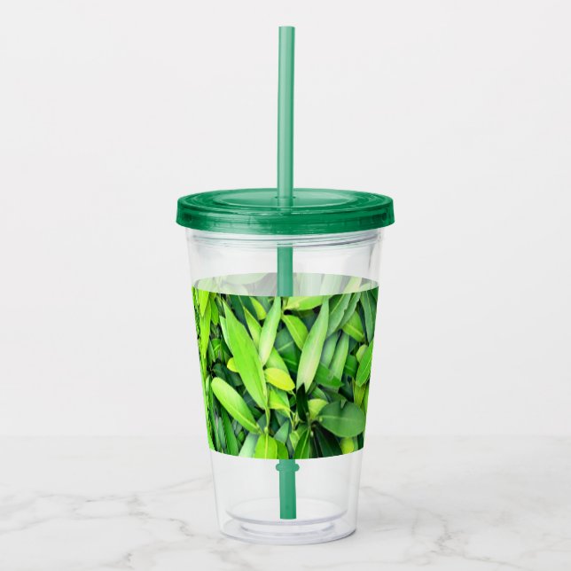 Lush Grönt Lövs Mönster - Natur botaniskt Take Away Mugg (Framsida)