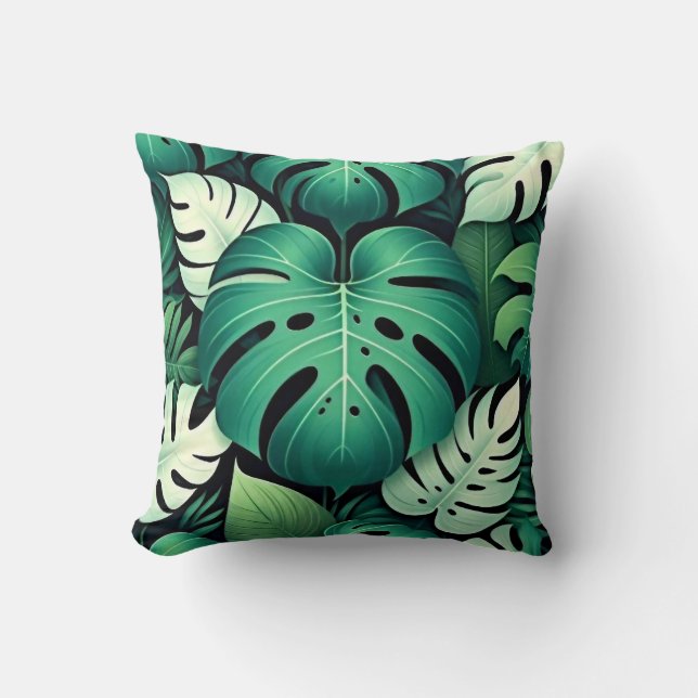 Lush grönt monstera lövs Pillow Kudde (Framsida)