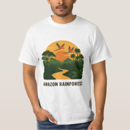 Lush Grönt Retro Vector Amazon Rainforest Sunset T Shirt