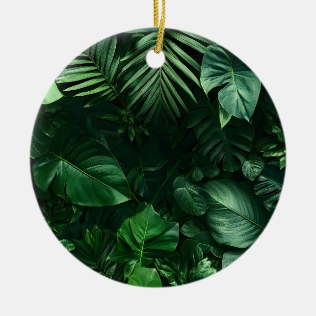 Lush Grönt Tropical Lövs Julgransprydnad Keramik (Framsidan)