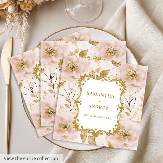 Lush  Guld Bröllop-Pappra blöjor Pappersservett (Lush Blush Gold Wedding Paper Napkins)