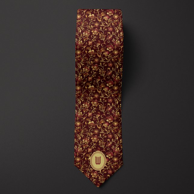 Lush Guld Flowers on Burgundy Monogram Slips (Skapare uppladdad)