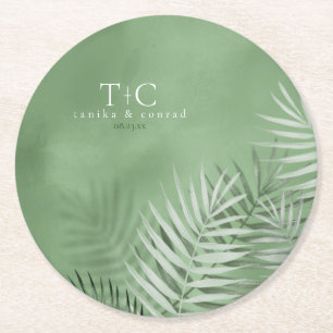 Lush Handflatan Bröllop Moss Grönt ID956 för Moss- Underlägg Papper Rund