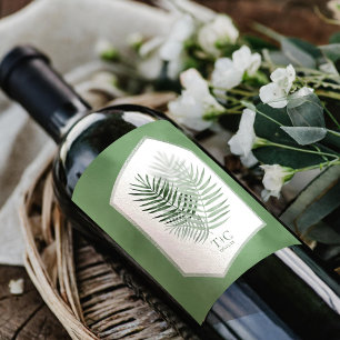 Lush Handflatan Bröllop Moss Grönt ID956 för Moss- Vinflaska Etikett