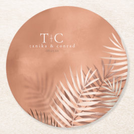 Lush Handflatan Löv Bröllop Terra Cotta ID956 Underlägg Papper Rund