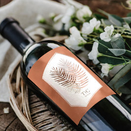 Lush Handflatan Löv Bröllop Terra Cotta ID956 Vinflaska Etikett