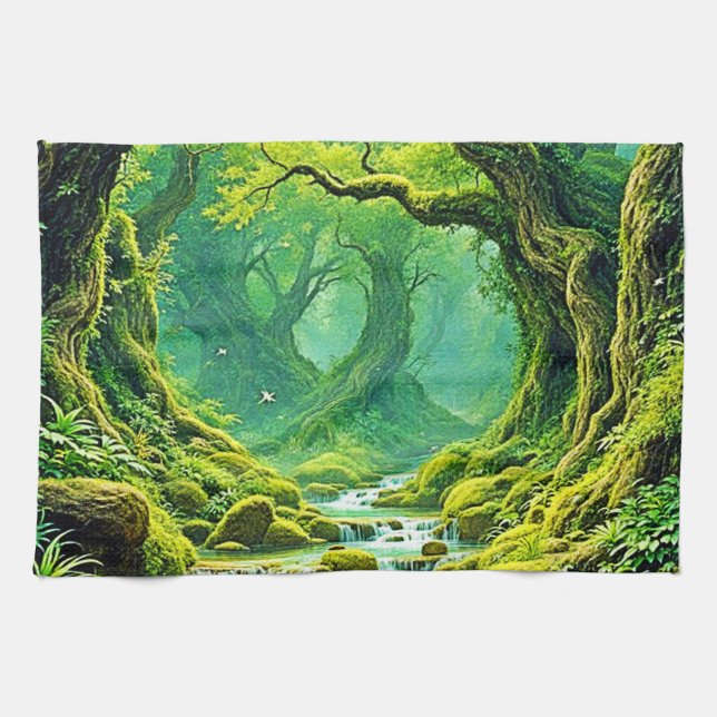 Lush Jungle Waterfall Bliss Kökshandduk (Horisontell)