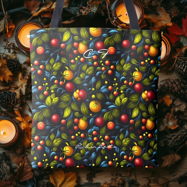 Lush Khokhloma Fruit and Blommönster Tote Bag Tygkasse (Skapare uppladdad)