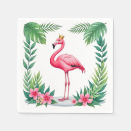 Lush Leafy | Elegant Rosa Flamingo Krona Tropical Pappersservett