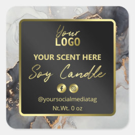 Lush Luxury Bläck Black och Guld Soy Candle-etiket Fyrkantigt Klistermärke