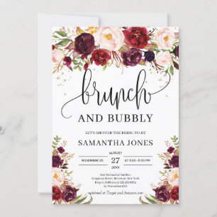 Lush marsala burgundy blommigt brunch och bubbland inbjudningar
