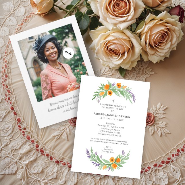 Lush Minimalist Floral Oval Effect Photo Funeral  Inbjudningar (Lush Minimalist Floral Oval Effect Photo Funeral Invitations Cards. )