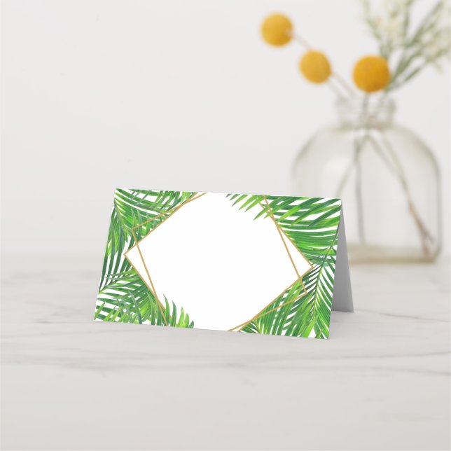 Lush Modern Tropical Handflatan Löv Geometric Ram Placeringskort (Framsida)