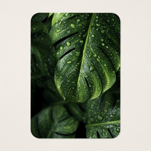Lush Monstera Leaves with Morning Dew Drops Visitkort (Framsidan)