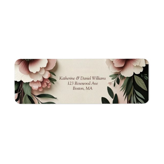 Lush Mörk grönt och  Rosa Blommigt Bröllop Returadress Etikett (Framsidan)