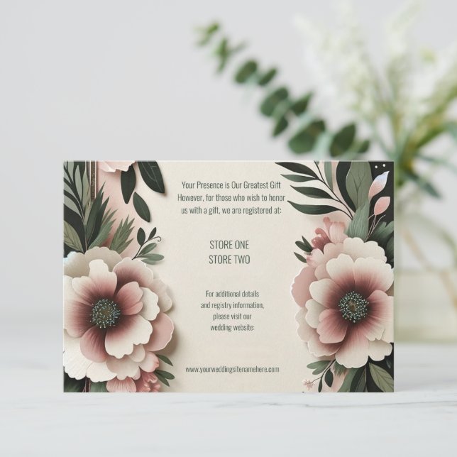Lush Mörk grönt och  Rosa Blommigt Bröllop Tilläggskort (Stående Fram)
