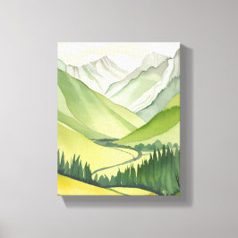 Lush Mountains | Grönt Vattenfärg liggande Canvastryck