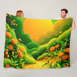 Lush Orange Garden Art Fleecefilt