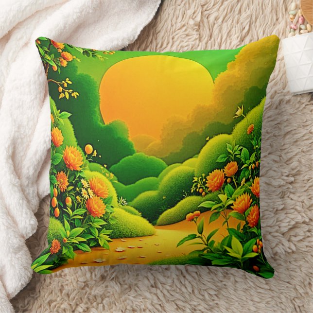 Lush Orange Garden Art Kudde (Filt)