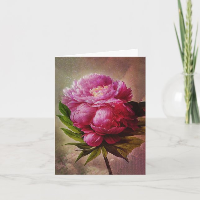 Lush Painterly Rosa Peony Note Card Anteckningskort (Framsida)