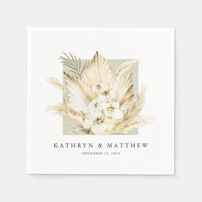 Lush Pampas Grass Classy Boho Bröllop Napkins Pappersservett (Framsidan)