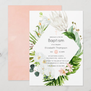Lush Paradise Tropical Blommigt Baptism Inbjudningar