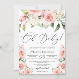 Lush rosa blommigt bohemian calligraphy Oh Baby Inbjudningar