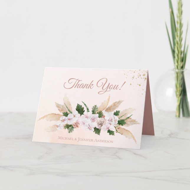 Lush Rosa Guld Watercolor Blommigt Tack (Framsida)