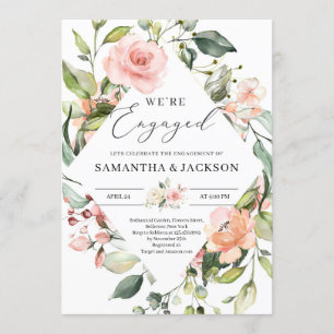 Lush rosa peach blommigt Greenery förlovning Inbjudningar
