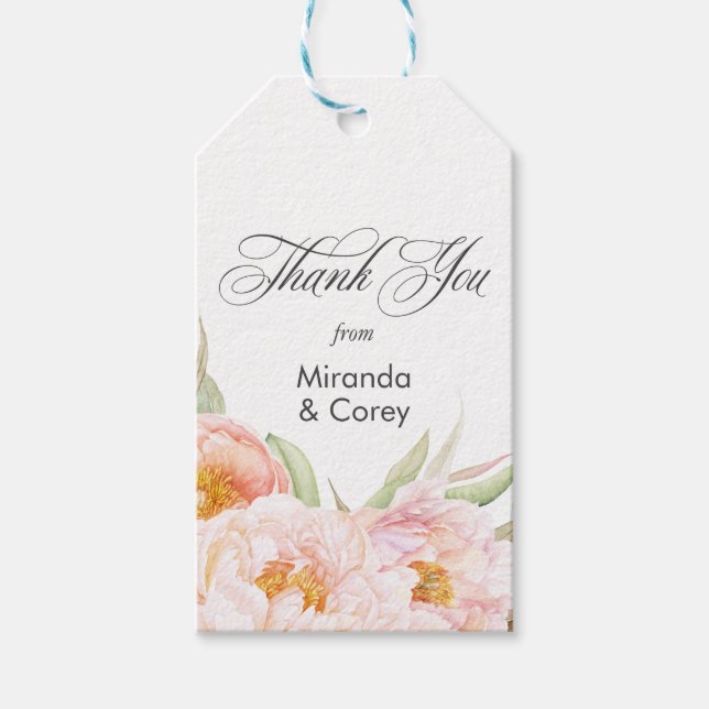 Lush Rosa Peonies Blommigt Presentetikett (Framsidan)