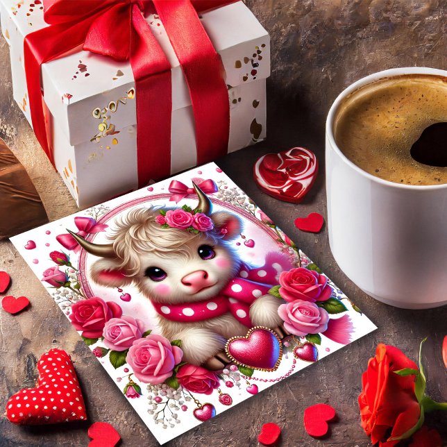 Lush Roses Highland Cow Alla hjärtans dag-kort Julkort (Skapare uppladdad)