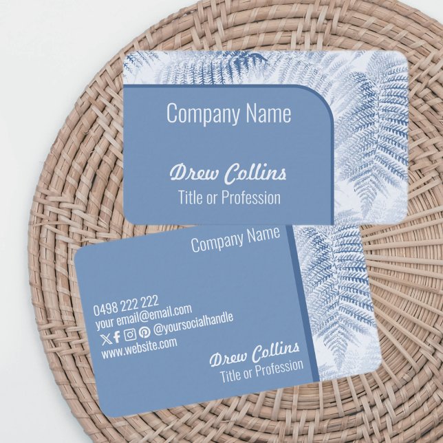Lush Serene Blue Ferns Curved Gräns Visitkort (Skapare uppladdad)