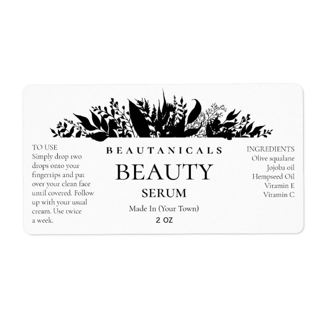 Lush Silhouette Black and White Serum Labels Fraktsedel (Framsidan)