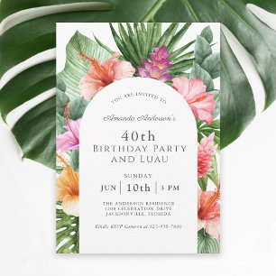 Lush Tropical Blommigt 40 Birthday Party och Luau Inbjudningar