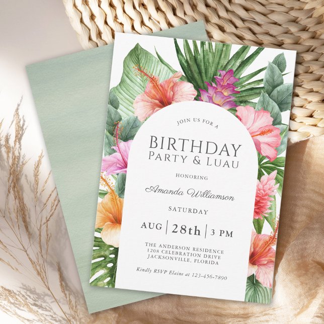Lush Tropical Blommigt Födelsedagsfest och Luau Inbjudningar (Skapare uppladdad)