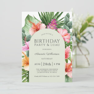 Lush Tropical Blommigt Födelsedagsfest och Luau Inbjudningar