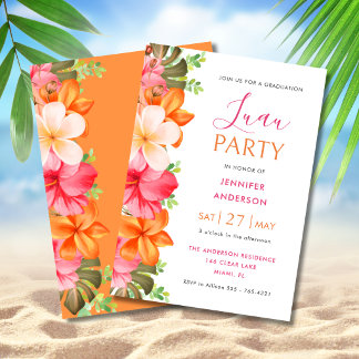 Lush Tropical Floral Graduation Luau Inbjudningar