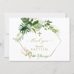 Lush Tropical Foliage Guld Kor Boy Baptism Tack Kort