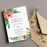 Lush Tropical Garden Flowers Bloom Bröllop Inbjudningar<br><div class="desc">Modern utformning och elegant med vackra tropiska vattenfärgade blommor (hibiscus,  frangipani,  protea,  orkidé och greenery),  blommigt-delare,  på baksidan av blommigt ram,  initialer. Använda Anpassa verktyg om du vill lägga till information,  gör ändringar. Om du vill ha matchande objekt kan du besöka min bloomsamling för tropiska blommor.</div>