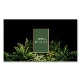 Lush Tropical Greenery Black Gold Frame Botanical Magnetiska Visitkort