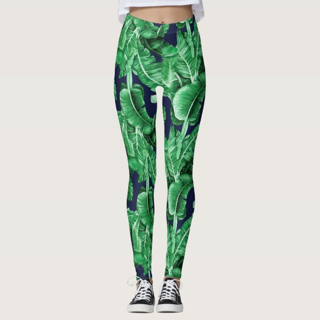 Lush Tropical Grönt Löv beniging från Mönster Leggings (Framsida)