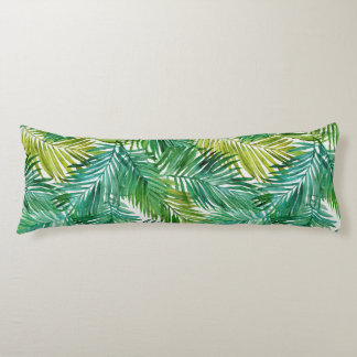 Lush Tropical Island Green Palm Leaf Watercolor Kroppskudde