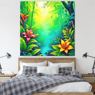 Lush Tropical Jungle Oasis Design Canvastryck