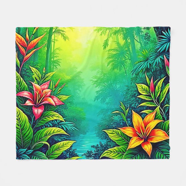Lush Tropical Jungle Oasis Design Fleecefilt (Framsidan (Horisontell))