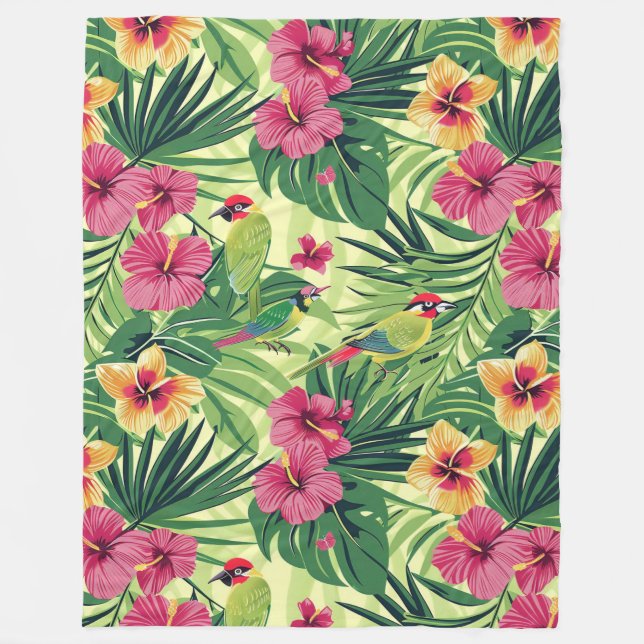 Lush Tropical Summer Blommigts Fleecefilt (Framsidan)