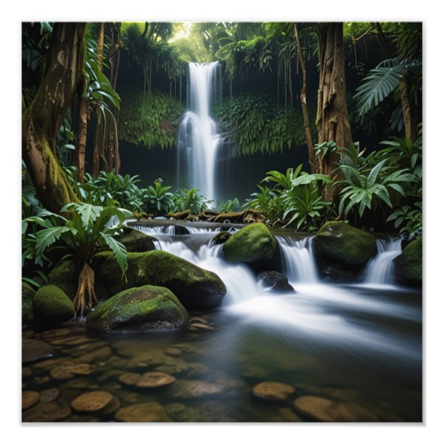 Lush Tropical Waterfall Fototryck (Framsidan)